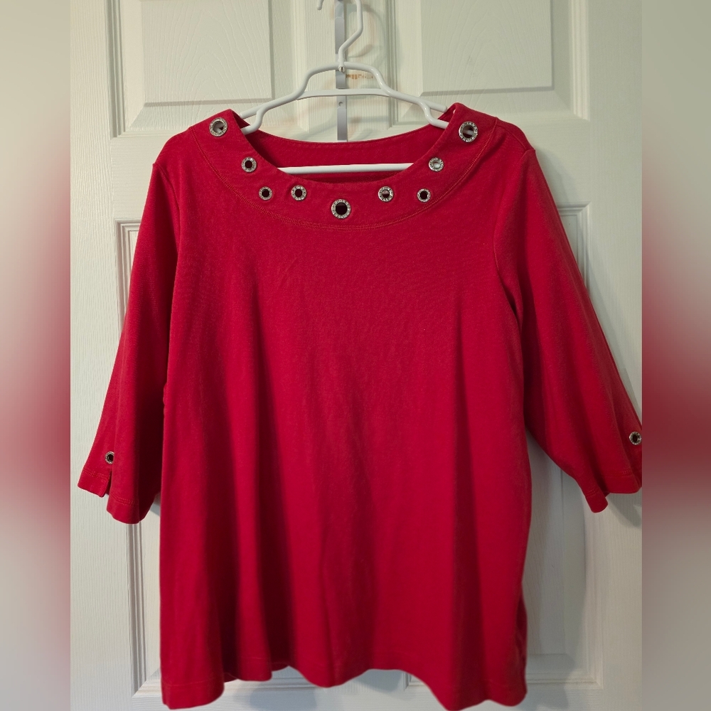 Women’s Red Grommet-Trim Top